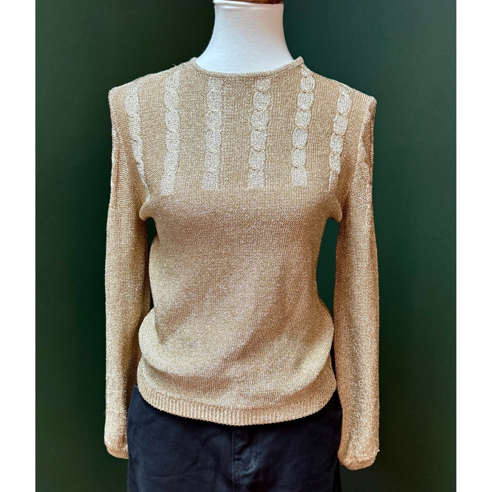 Vintage Amaretto Gold Metallic Knit Sweater Women's M